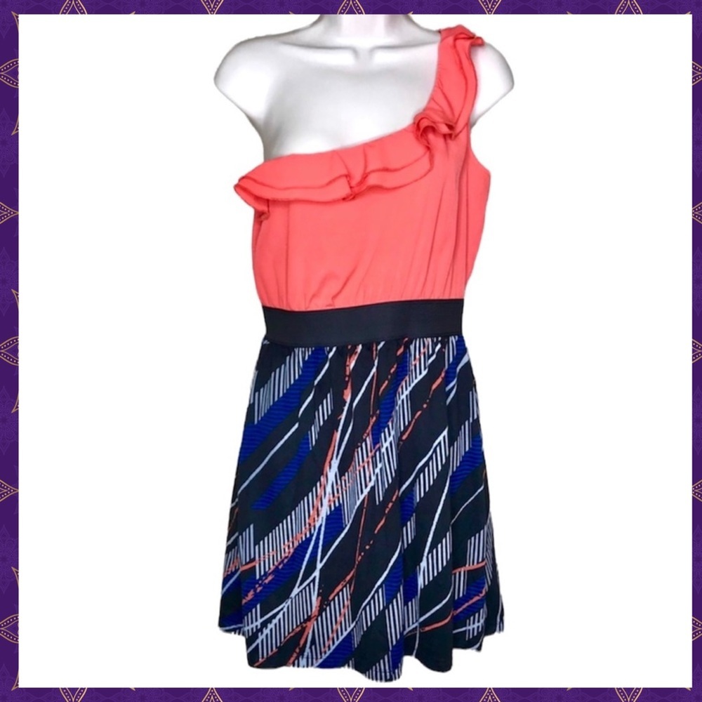 Speechless 90s Multicolor One Shoulder Ruffle Graphic Print Mini Dress Juniors M